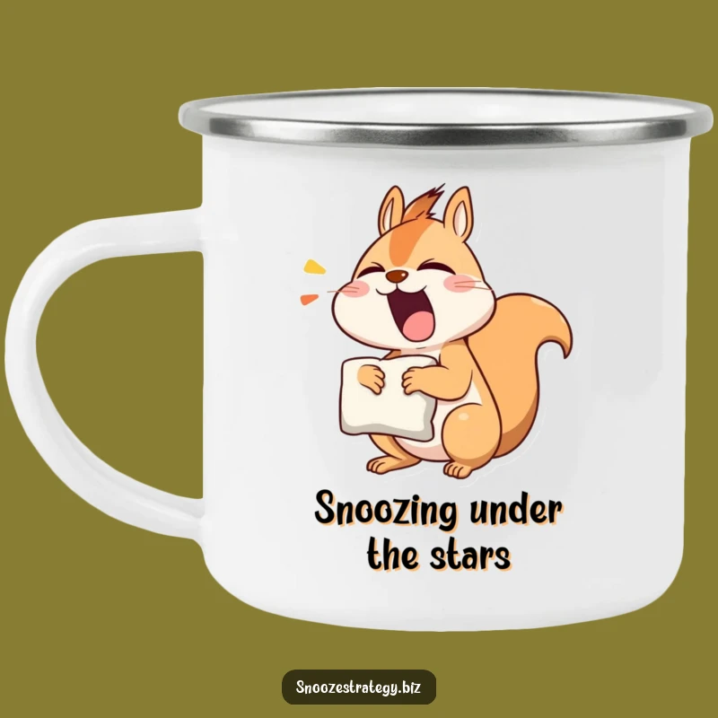 Funny Yawning Squirrel Camping Mug: Durable Sleepy Character Pillow Outdoor Mug