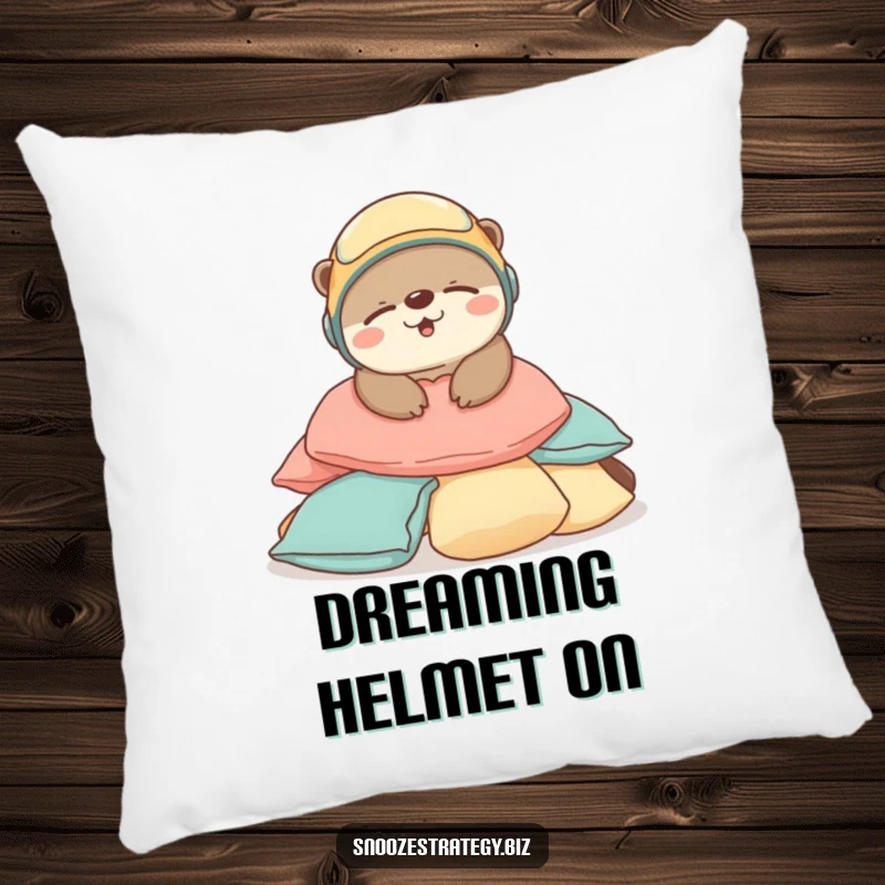 Funny Otter Sleep Pillow: A joyful otter wearing a tiny helmet sleeps soundly on cushions, offering unparalleled cozy comfort.