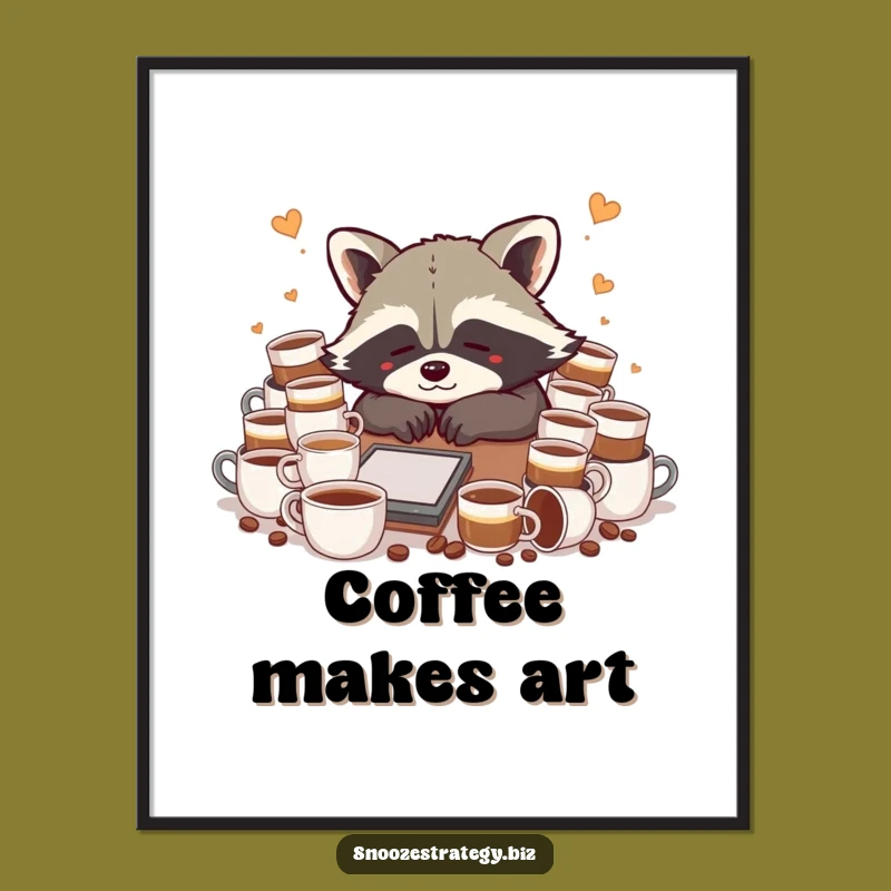 Funny Raccoon Digital Art: Instant Coffee Lover Decor