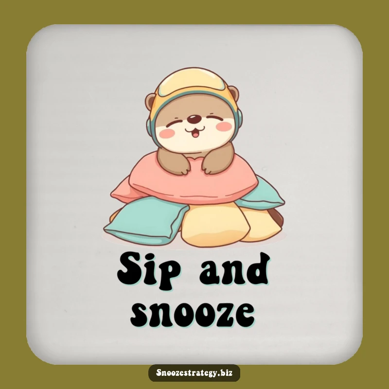 Funny Otter Sleep Drink Coaster: Adorable Helmeted Character for Tables
