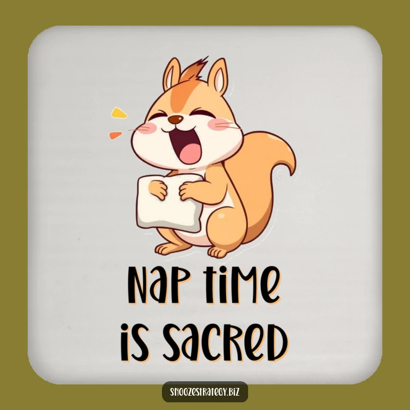 Funny Yawning Squirrel Coaster: Cute Sleepy Character Pillow Drink Protector