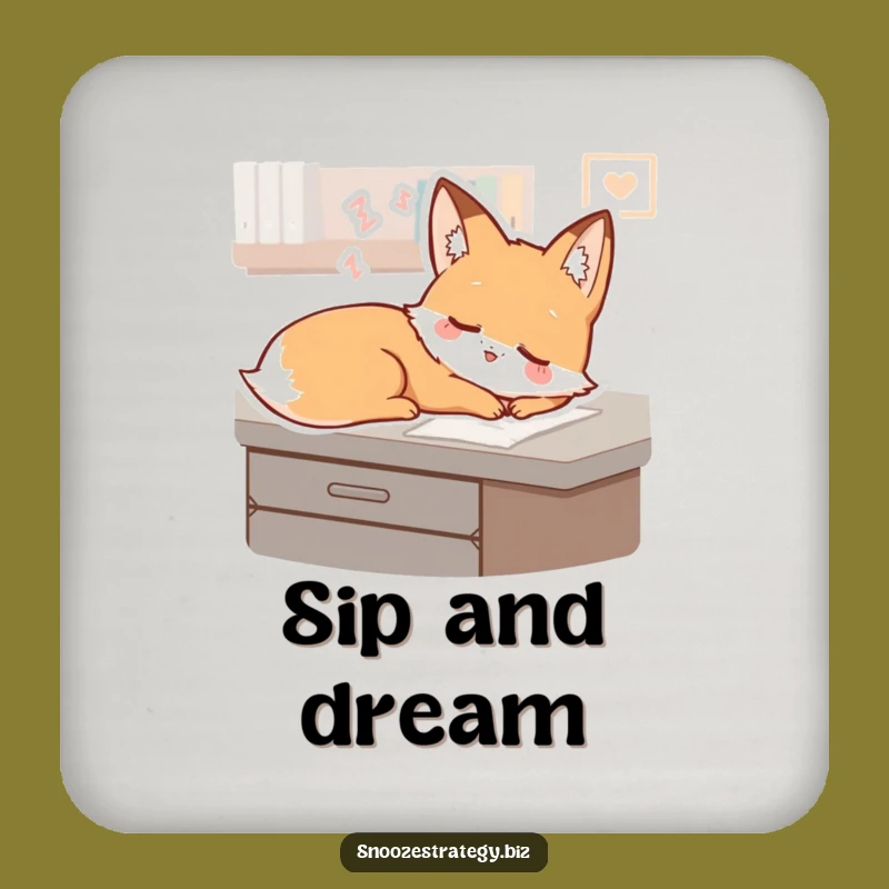 Funny Fox Desk Drink Coaster: Sleepy Dreamer Character for Tables