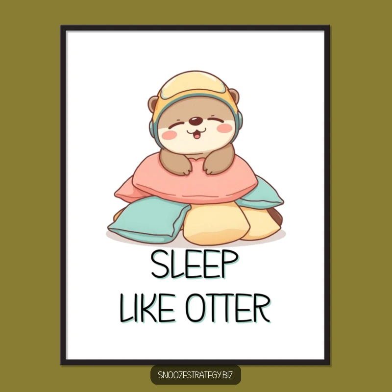 Funny Otter Sleep Poster: Adorable Helmeted Character Art for Cozy Decor