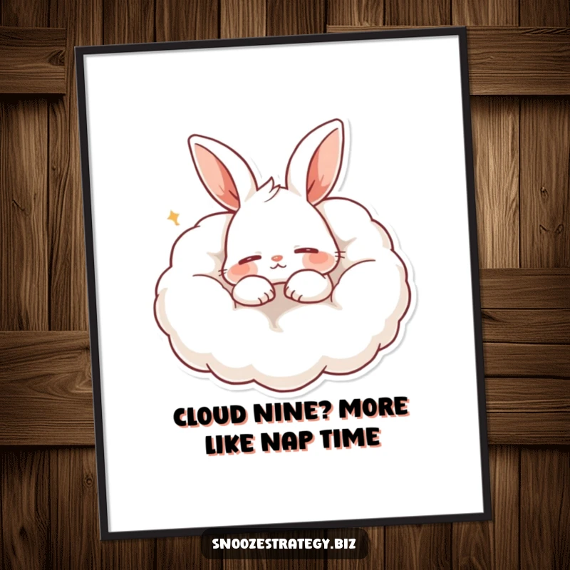 Funny Free Printable Wall Art: A cute rabbit sleeps soundly on a cloud-like pillow, a comical and cozy wall decor piece.