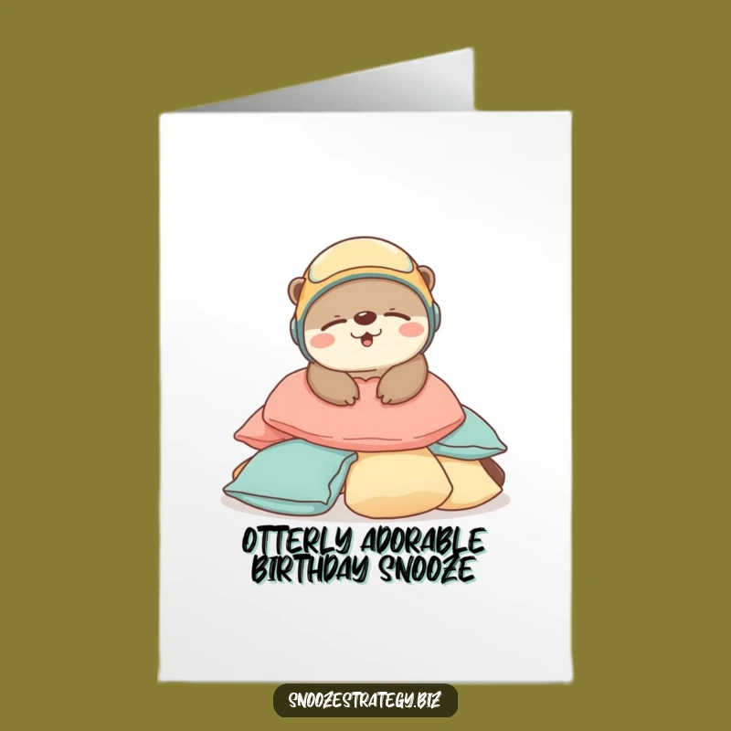 Sleepy Free Printable Otter Birthday Card - Helmeted Nap Downloadable Fun
