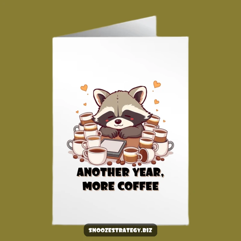 Tired Raccoon Coffee Free Printable Birthday Card - Funny Downloadable Gift