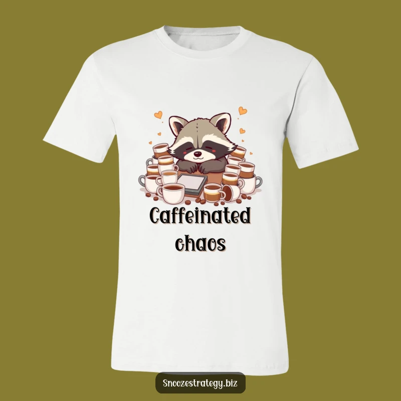 Funny Raccoon Coffee Mess T-Shirt: I Need Coffee Now